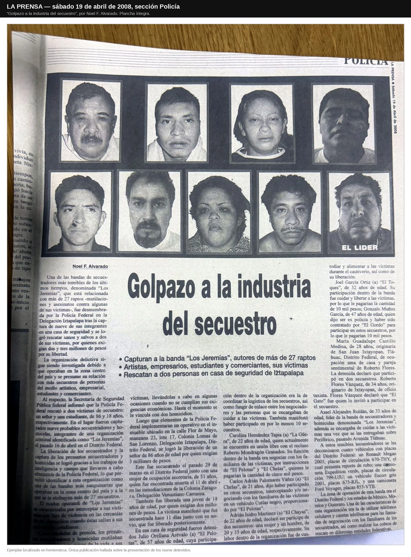 Plancha de La Prensa del 19 de abril de 2008