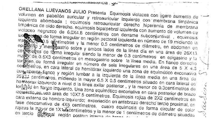 Descripción de las lesiones de Julio Orellana en el dictamen pericial