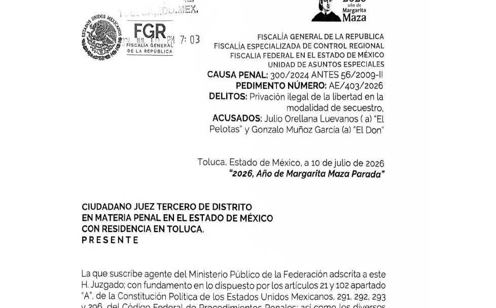Carátula de las conclusiones acusatorias