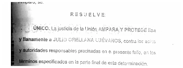 Resolutivo único del amparo 38/2016
