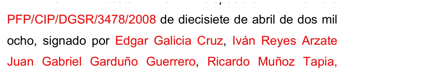 Fragmento: puesta a disposición firmada por Edgar Galicia Cruz, Iván Reyes Arzate y otros