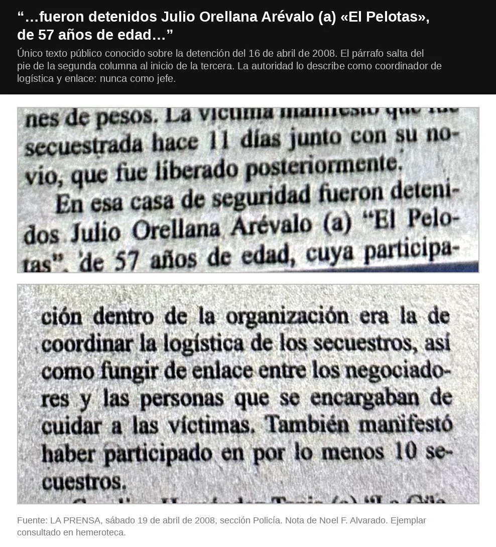 Párrafo de La Prensa que nombra a Julio Orellana Arévalo