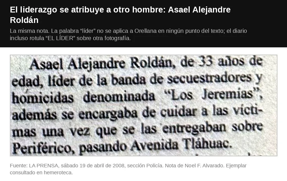Párrafo que identifica a Asael Alejandre Roldán como líder